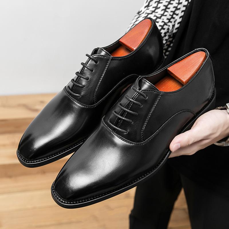 

Business Oxford leather shoes men s simple dress lace-up leather shoes black office leather shoes 38 чёрный