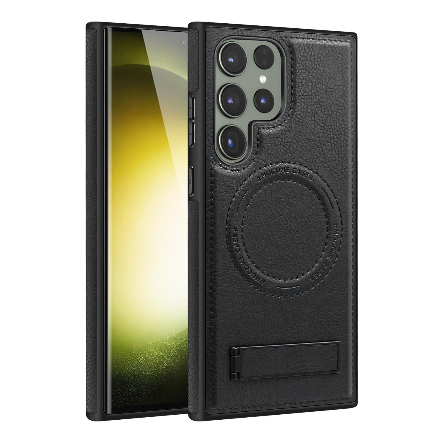 

Подходит для чехла для мобильного телефона Samsung S24 Ultra S23Plus Невидимая подставка S22 Магнитный Magsafe Кожаный противоударный чехол S24 ULTRA