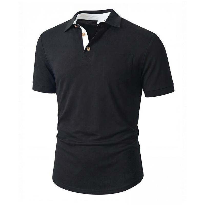 Men's Color Block Button Down Collar Short Sleeve Polo Shirt.