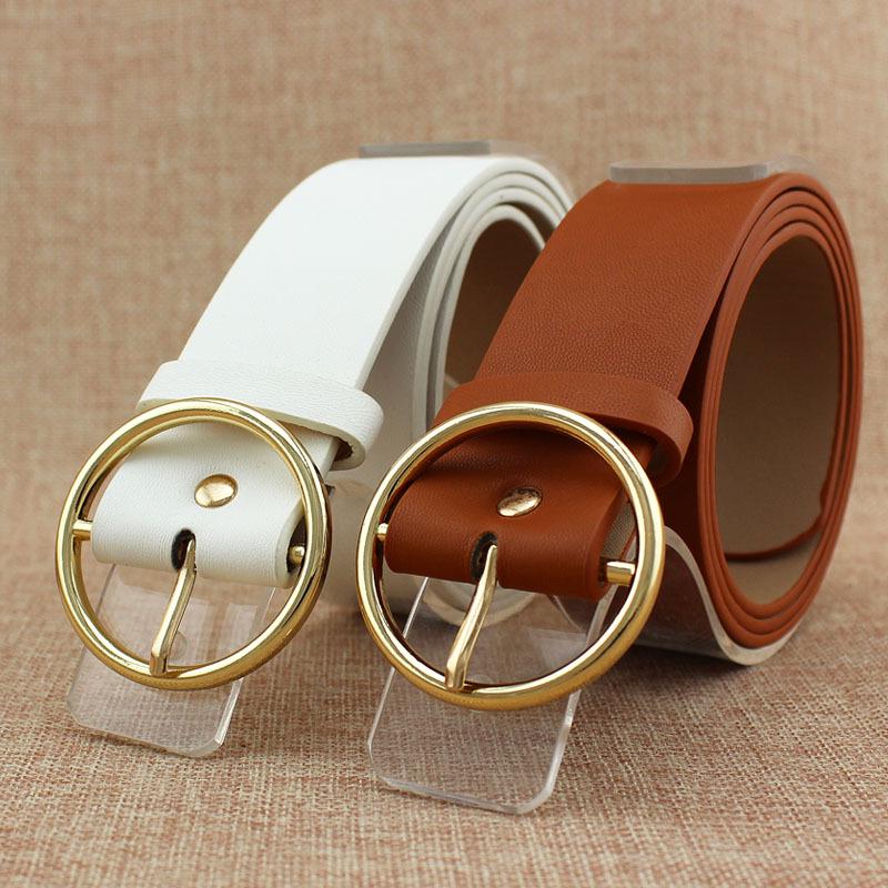 Gold Round Buckle Women'S Pu Belt Skirt Decorative Jeans Belt Women