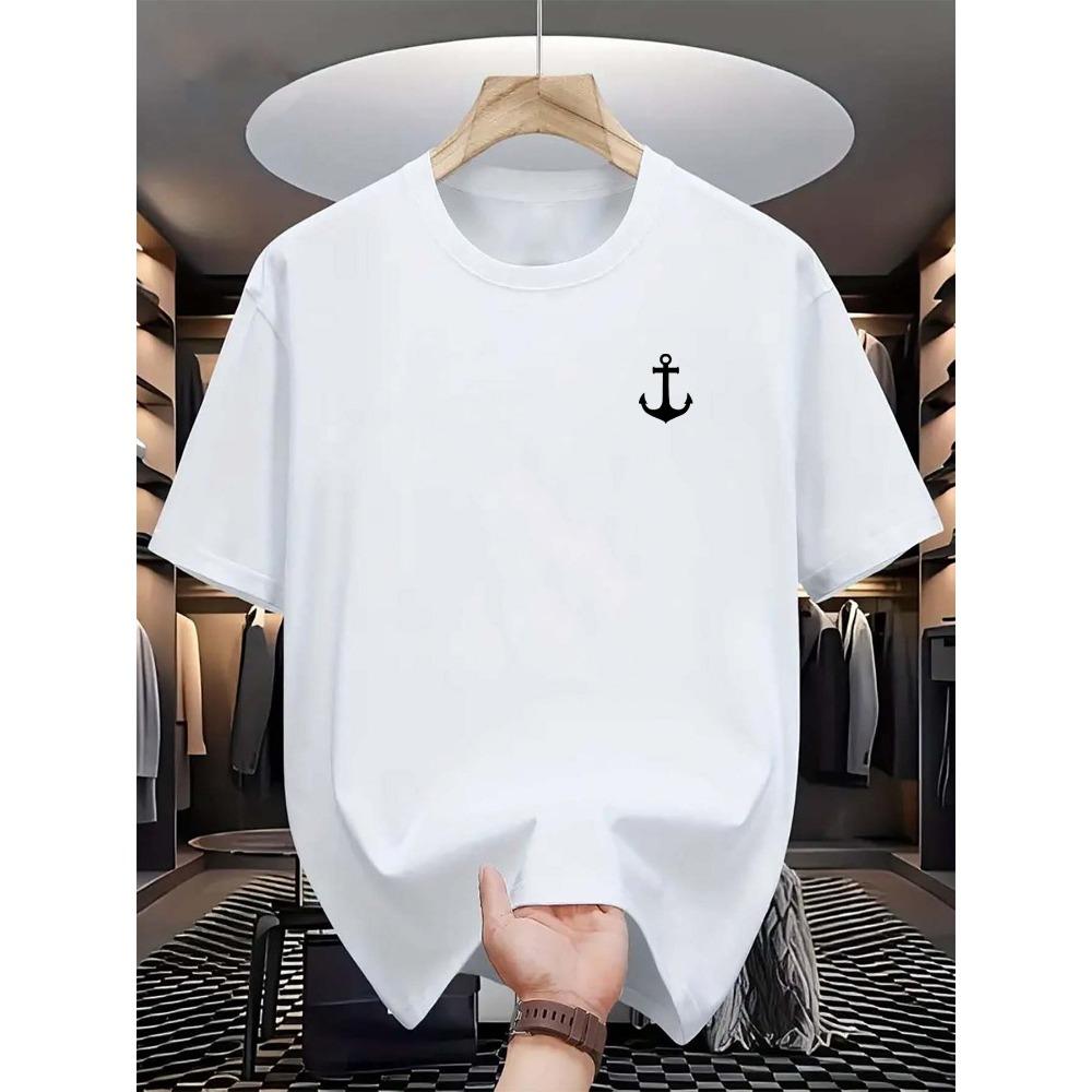 

Men s Summer Cotton Fashion Casual Loose Classic Anchor Pattern Print Sports Round Neck Casual Trend T-shirt M