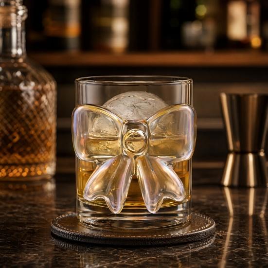 Bow Glass Cup, Breakfast Milk Coffee Mug, 300ml Whiskey Tumbler for Juice, Heat Resistant Tea Cup, Home Bar Decor Gift for Women