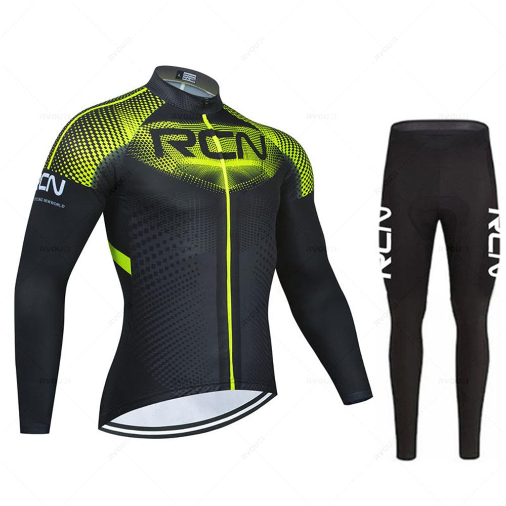 RCN Mens Autumn Long Sleeve New Racing MTB Spring Long Cycling Jersey Set Bike Cycling Bicycle Clothing Uniform Ropa Ciclismo