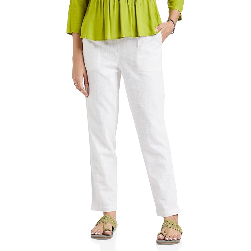 DIGITAL SHOPEE Women Cotton Trouser Pant Regular Fit for Office School Formal Casual Daily Use (White, Large)
