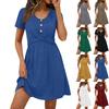 Robe d'été décontractée ample en coton et lin à col rond et sans manches pour femme