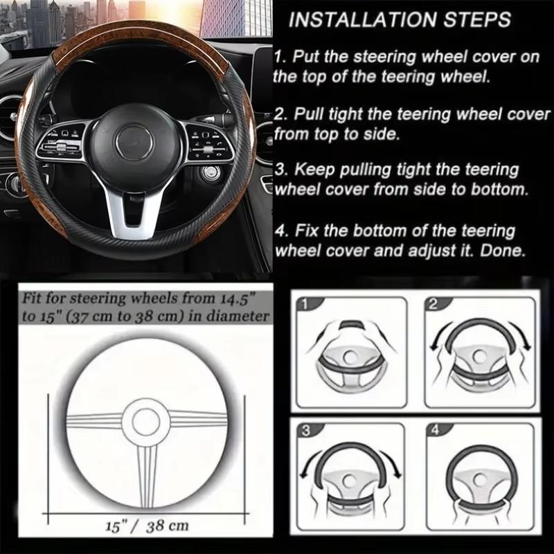 Peach Wood Grain Car Steering Wheel Cover Non-slip Four Seasons General Motors Handle Cover Car Interior Accessories