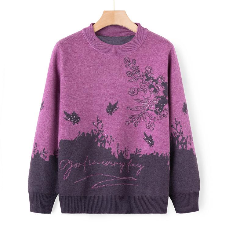 Middle-aged and Elderly Mothers Wear Autumn and Winter Sweater Half Turtleneck Top 60 Years Old 70 Grandma Autumn Thin Sweater Base Shirt