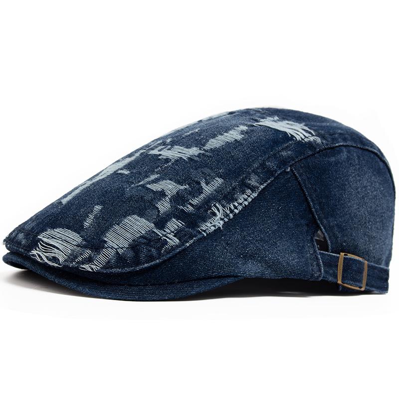 Ripped Denim Beret Men's and Women's Fashion Washed Cotton Old Cap Spring and Autumn Painter Forward Hat Retro