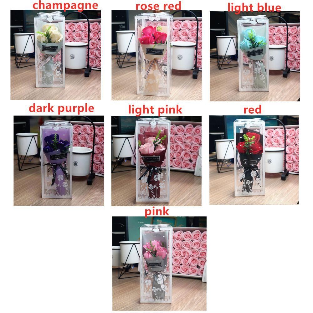 3 Heads Artificial Rose Bouquet Hand Holding Soap Flower Valentine's Day Gift Wedding Decoration Artificial Flowers