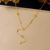 Gold Plated Open Flower Lariat Y-Necklace, Dainty Hollow Clover Beaded Chain Pendant, Minimalist Cute Jewelry for Women Gift