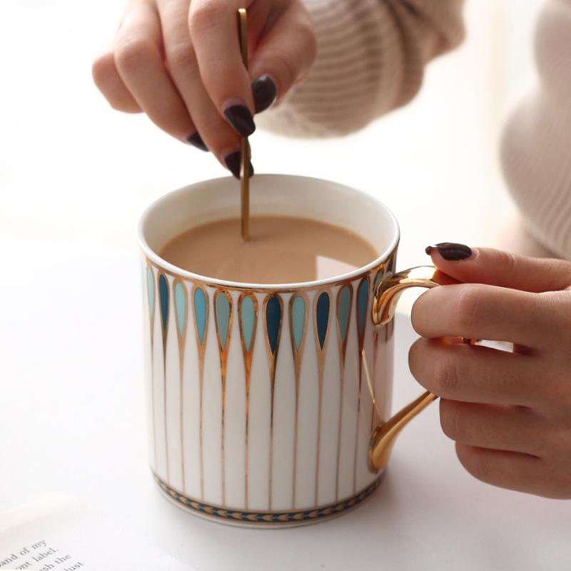 Nordic Luxury Hand-Painted Gold Ceramic Coffee Cup Office Mug Afternoon Tea Cups Household Drinkware