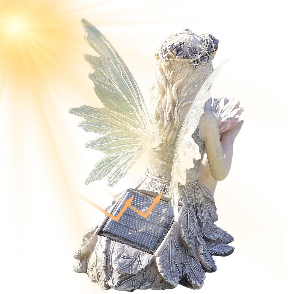 Solar Resin Fairy Statue Ornament with LED Lights & Light Sensor Control Exquisite Design & Versatile for Outdoor Yard Art Decor