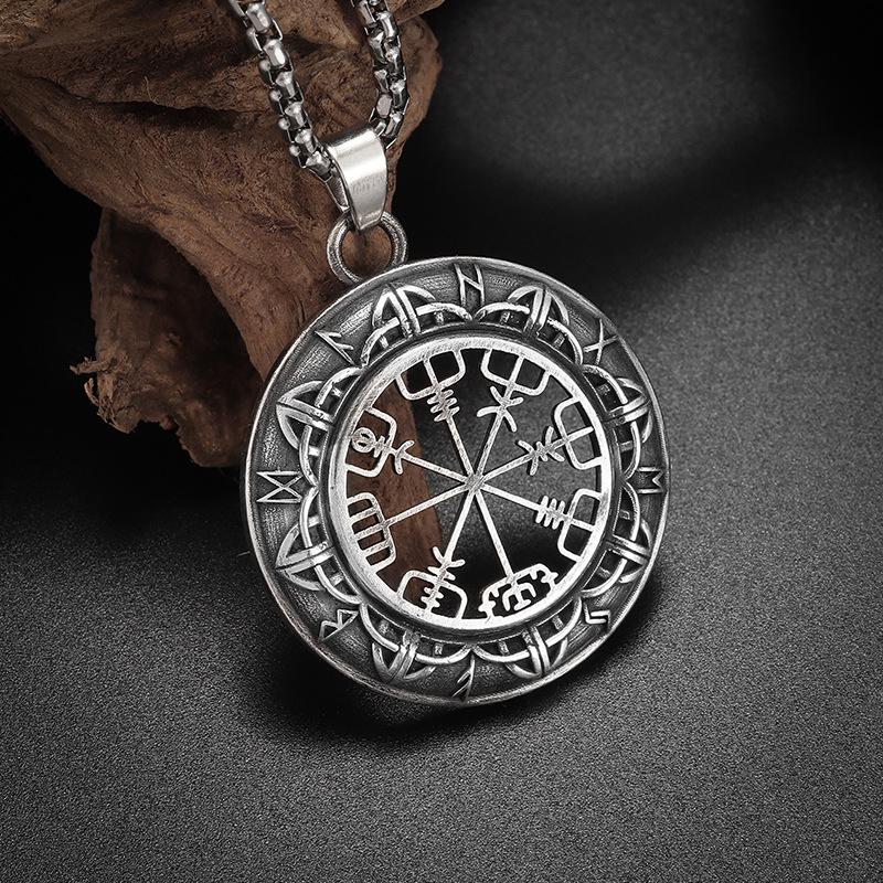 Shrimp Skin Fashion Vintage Vintage Runes Pirate Compass Pendant