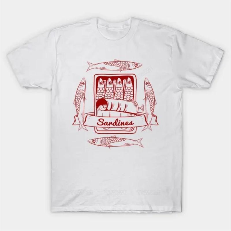 

Брендовая унисекс повседневная футболка унисекс, черные футболки для унисекса, сардины в жестяной футболке, унисекс, хлопковая летняя модная футболка с коротким рукавом L