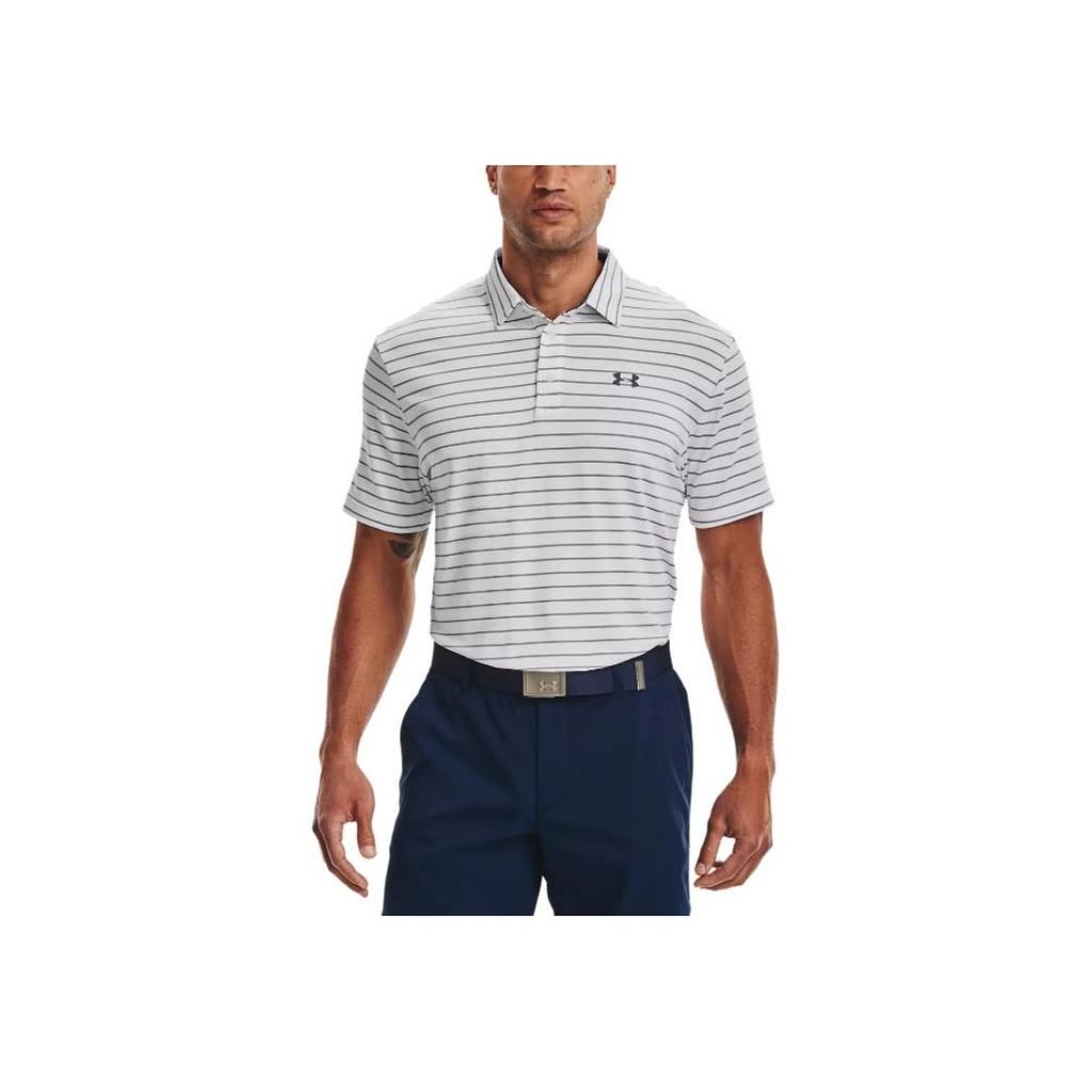 Under Armour Striped Print Golf Polo Shirt Men Tops Halo-Grey 1351130-014