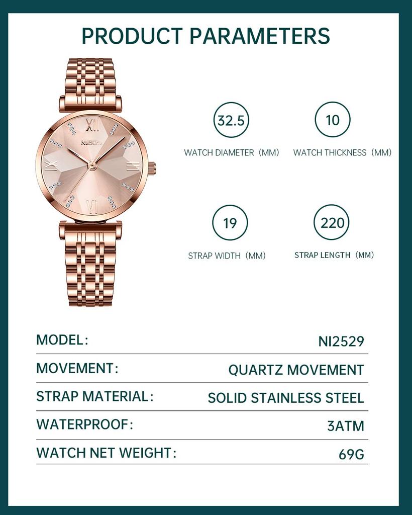 Wristwatch Gold Wrist Watch Waterproof Simple Analog Quartz Brand Stylish Casual Business Stainless Steel Watch Luxury Cute Gift for Girlfriend Rose