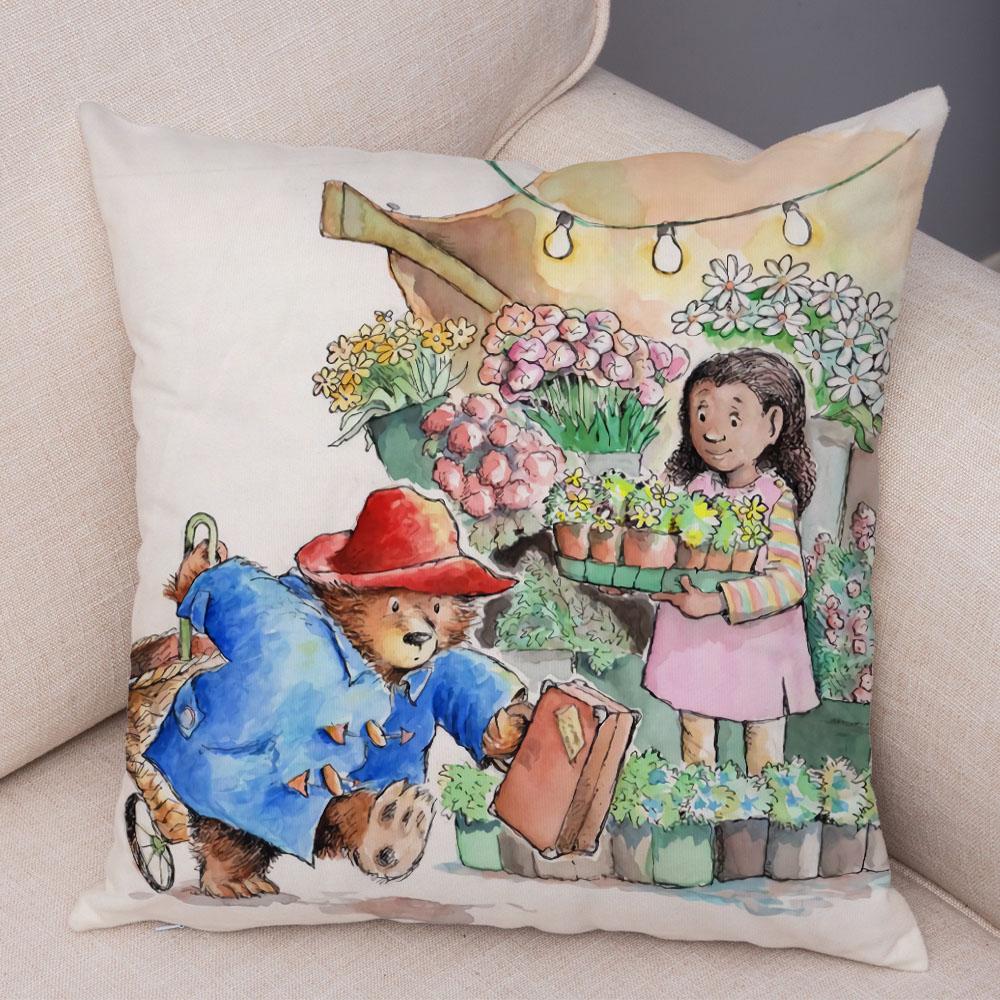 

British Cartoon Bear Cushion Cover Sofa Children s Room Decoration Cute Animal Pillowcase 16x16Inch