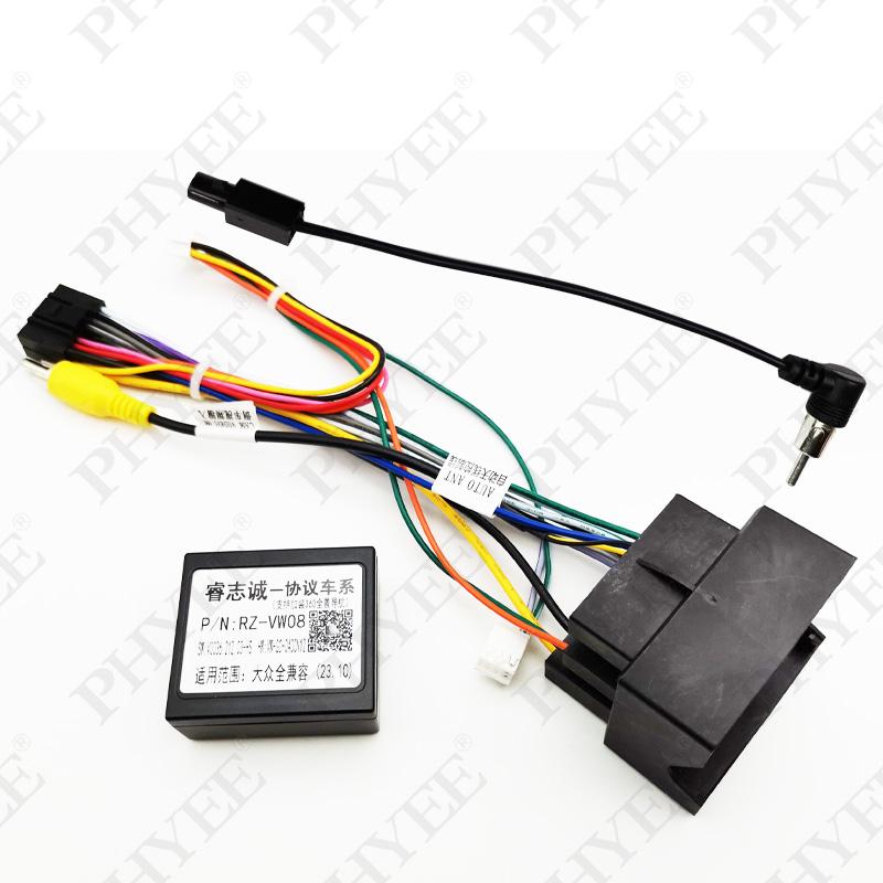 MQB Quadlock 52 Pin CAN Bus Decoder Wiring Harness, SWC Support, Plug & Play 16Pin Android Radio Adapter for VW Golf 7 Passat B8