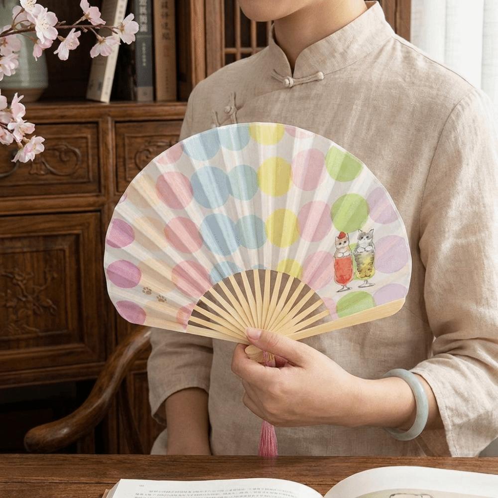 Portable Retro Folding Fan Shell Shape Japanese Style Decorative Fan with Tassels Cartoon Handmade Fan Daily Use