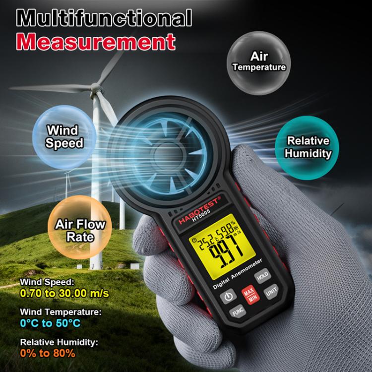 HABOTEST HT5005 Portable Digital Anemometer With Display Screen High Precision Wind Speed & Wind Temperature Tester