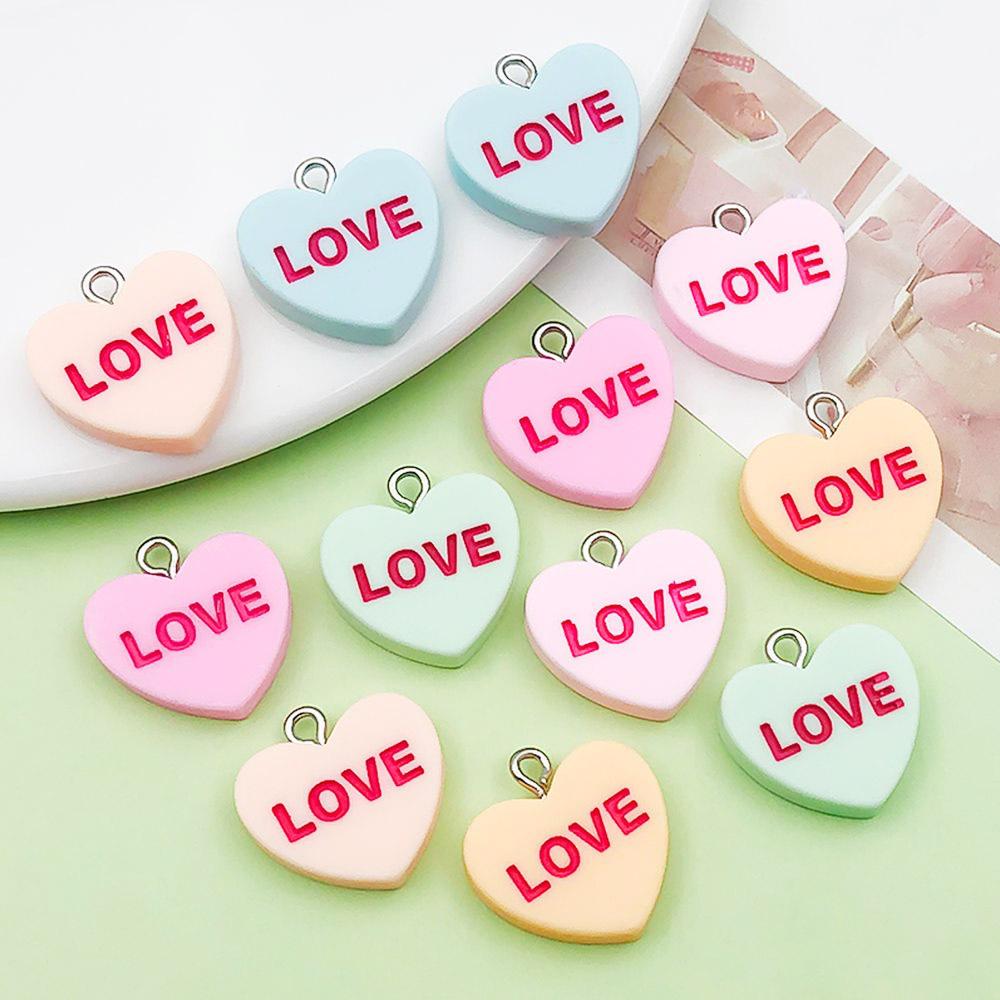 12-Color Resin Heart LOVE Letter Pendants for DIY Jewelry