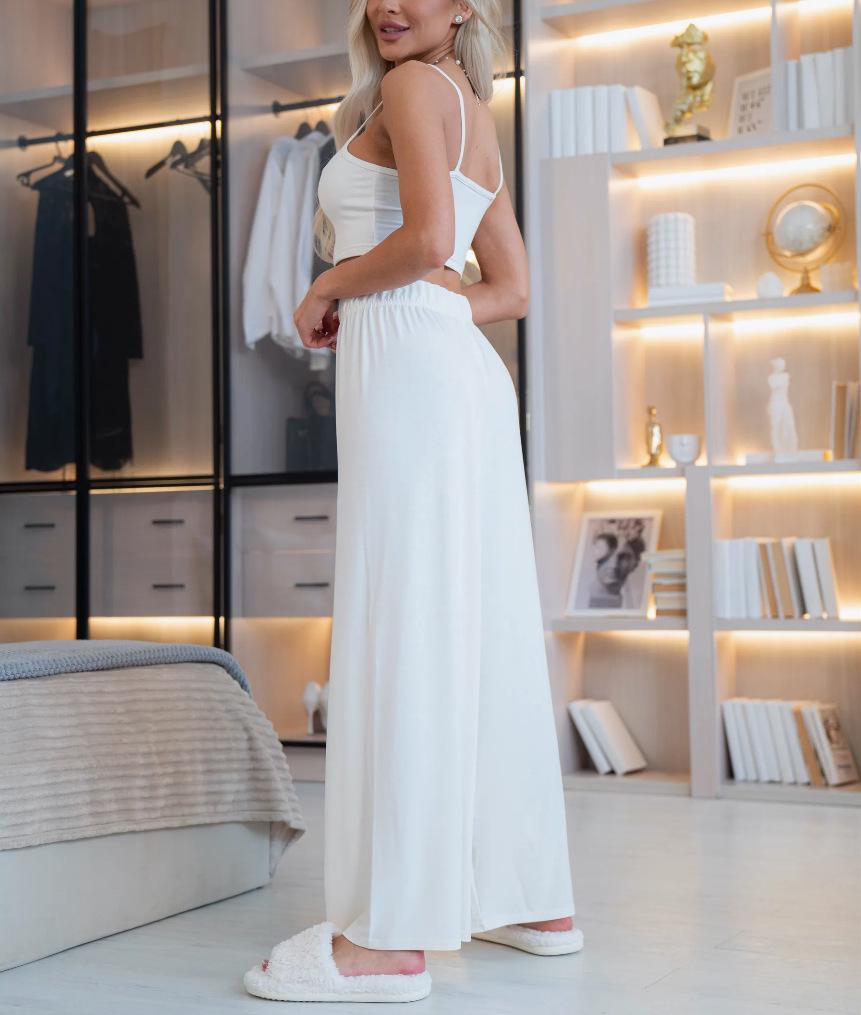 Women's Knit Sleeveless Camisole & Wide-Leg Pants Set - Casual Two-Piece Homewear