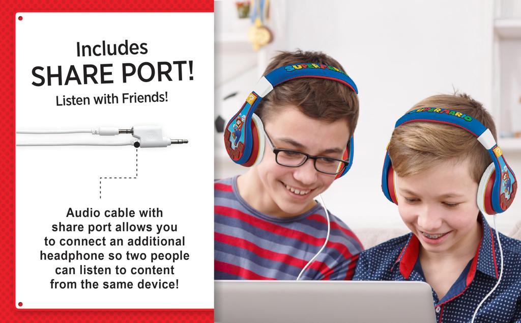 eKids Super Mario Headphones for Kids, Earphones, Music, Kids, Mario Characters, Volume Limiter, KIDdesigns