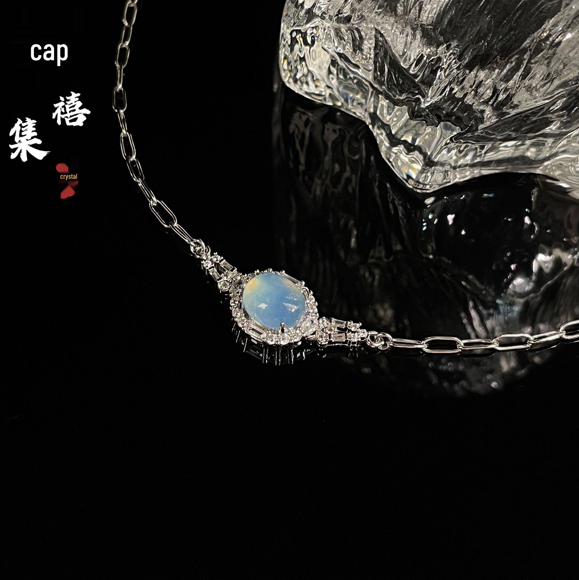 Винтажный браслет Jingxi с инкрустацией из аквамаринового кристалла, камня и бриллианта