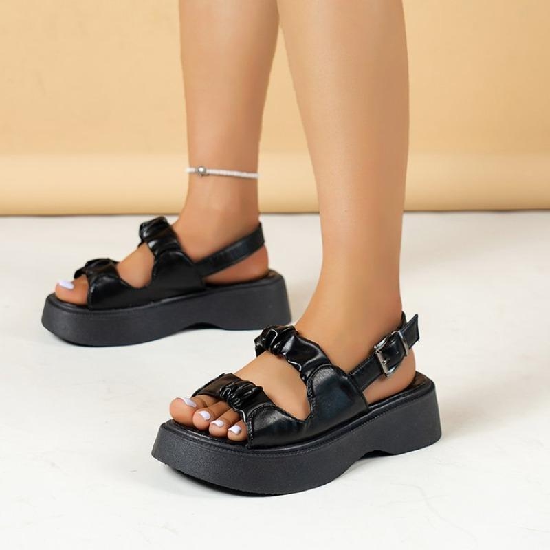 2026 Summer Open Toe Breathable Flat Bottom Comfortable Casual Women's Shoes Solid Color Buckle Fashion New Sandals