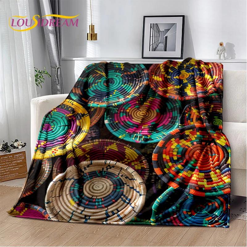 3D Ethiopia Colorful Flower Woven Art Baskets Mandala Soft Plush Blanket,Flannel Throw Blanket for Living Room Bedroom Bed Sofa