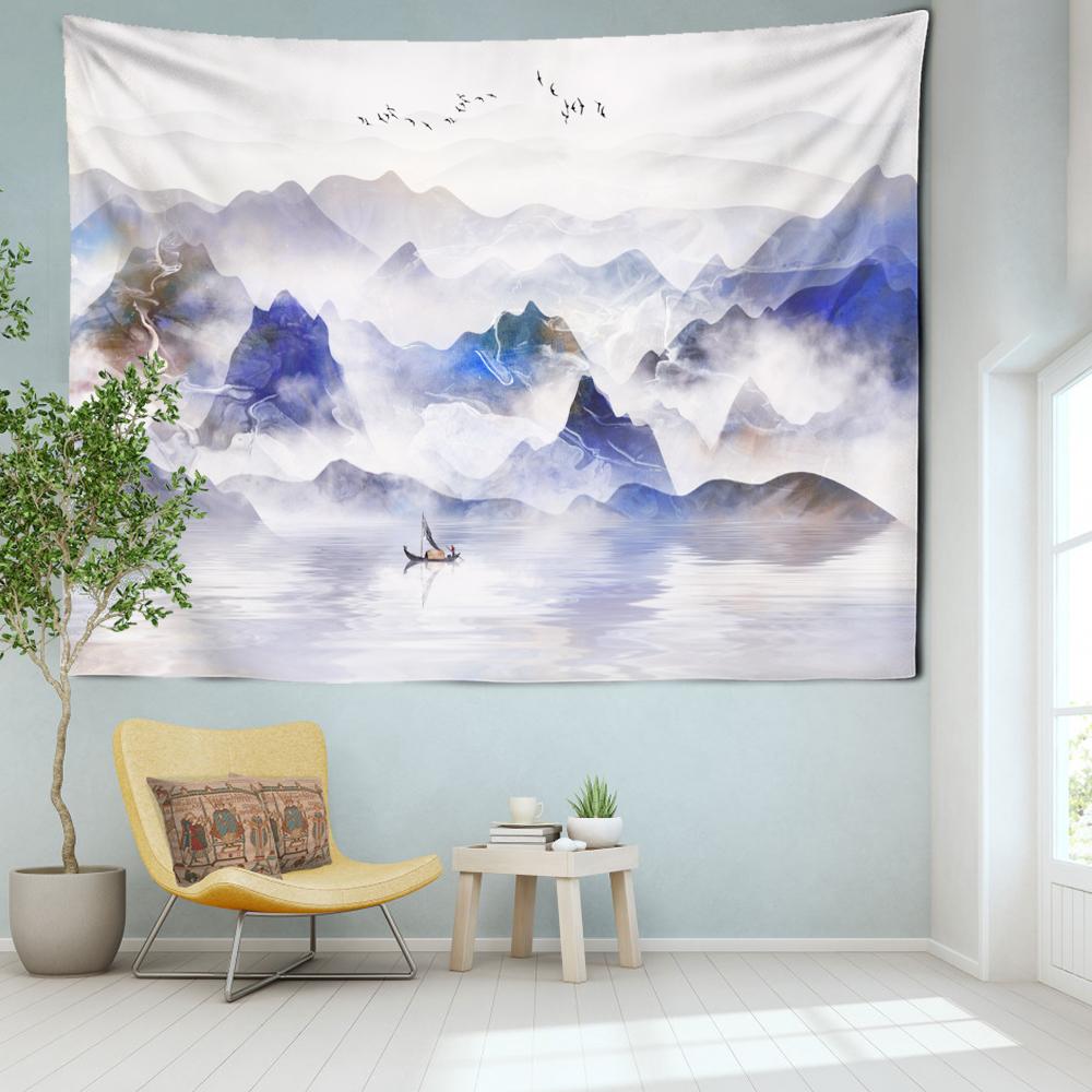 Hazy Landscape Painting Tapestry Wall Hanging Bohemian Art Natural Scenery Hippie Tapez Aesthetic Room Home Decor
