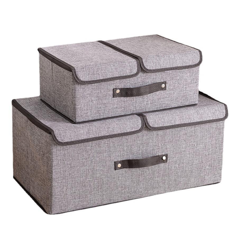 Cotton Fabric Foldable Storage Box Large Double Lid With Cover Organizer Underwear Miscellaneous Items Bedroom Arrangement Case
