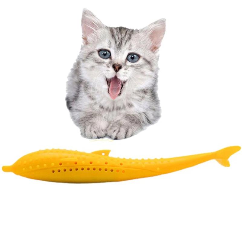 Cat Teeth Brushing Toy Teeth Cleaning Cat Stick Fish-shaped Silicone Toy Chew Resistant Interactive Toys Catnip Pet Supplies