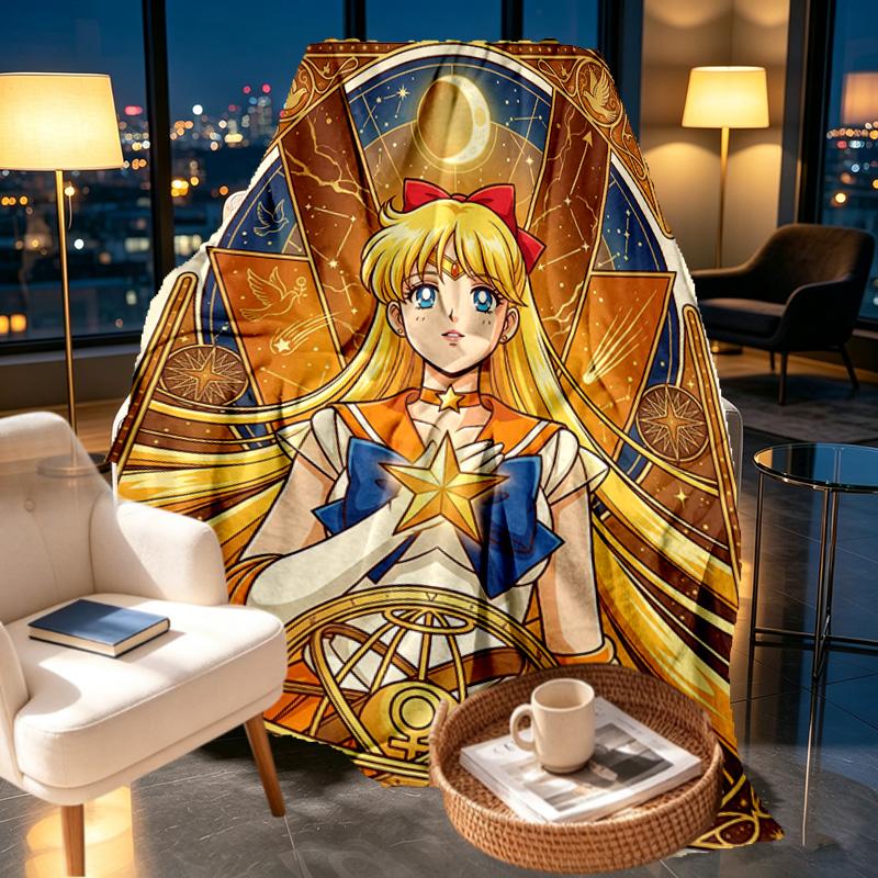 Koc z nadrukiem Sailor Moon - Miękki i wygodny, do sypialni, na podróż, na sofę, do dekoracji domu - Prezent urodzinowy, świąteczny dla przyjaciela