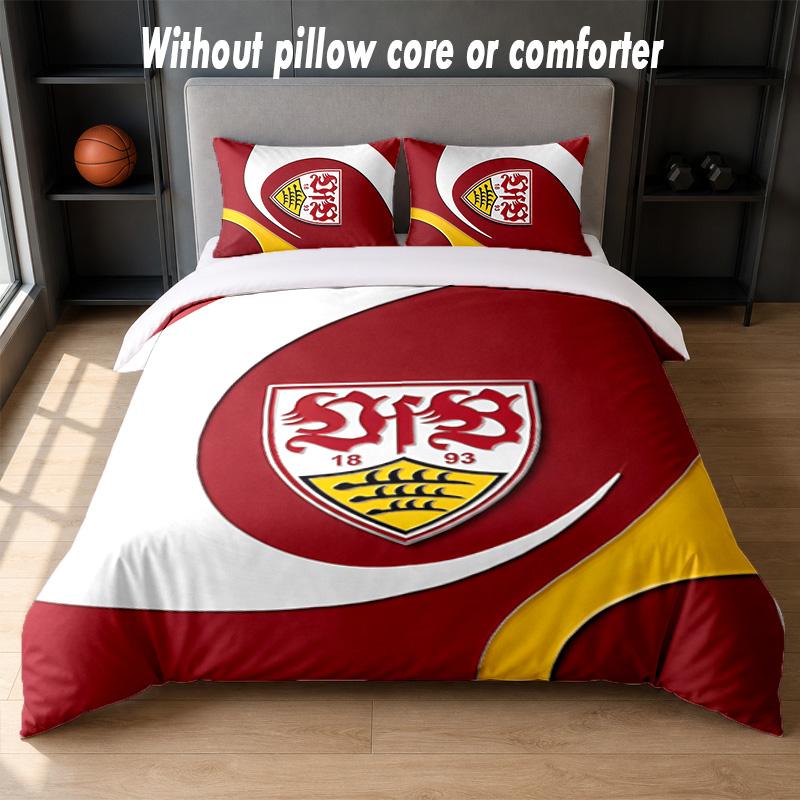 Set Biancheria da Letto con Design Calcio VfB Stuttgart 1 Copripiumino + 2 Federe Morbido Traspirante Biancheria da Letto per la Casa