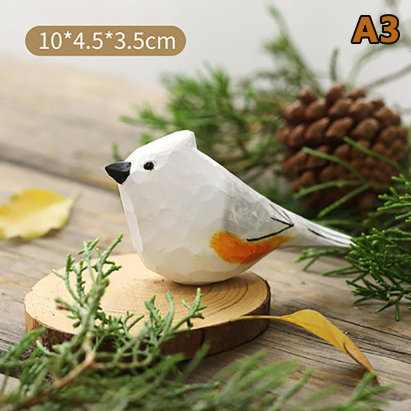 Cute Wood Carving Bird Handmade Mini Small Bird Ornament Carving Nordic-Style Wooden Bird Figurine Children'S Toys