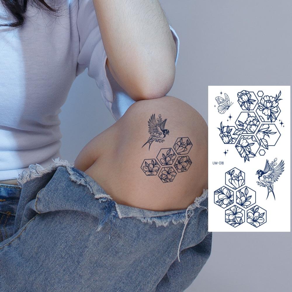 

2 листа, долговечные поддельные татуировки, женские поддельные татуировки на руку, спину, водонепроницаемые полупостоянные татуировки с травами