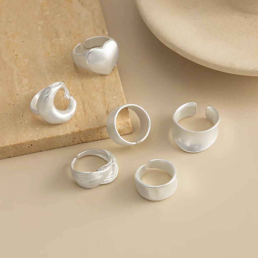 SHIXIN 6 Styles Trendy Moon Love Heart Adjustable Open Rings for Women Creative Geometric Irregular Wide Knuckle Ring Lady Gifts