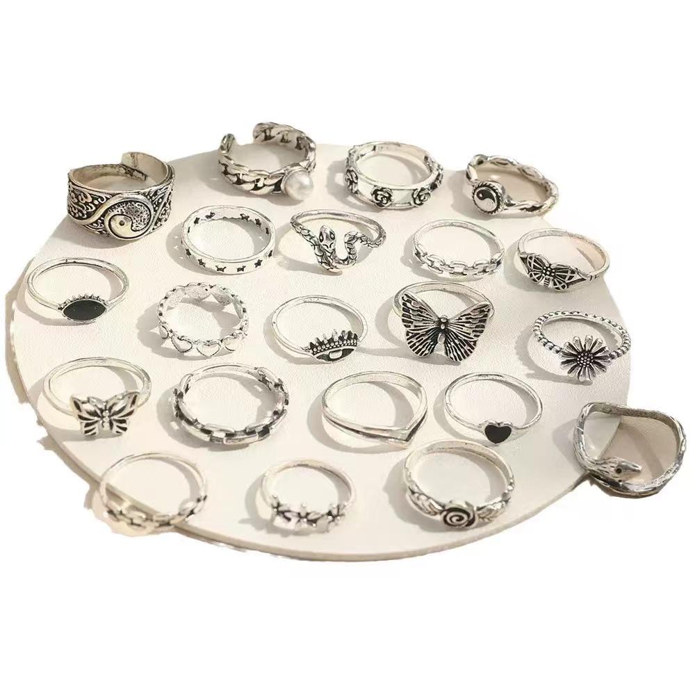21PCS Cross-border New Punk-Style Butterfly Heart And Tai Chi design Multi-Element Snake Ring SSuits For Men And Women