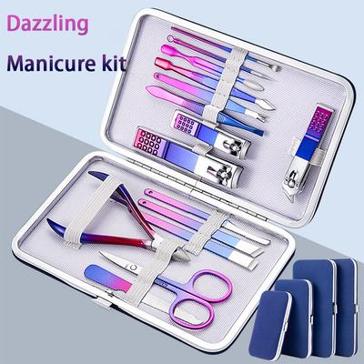 Colorful Stainless Steel 7-15 Piece Beauty Nail and Eyebrow Repair Set Manicure Set Nail Clippers