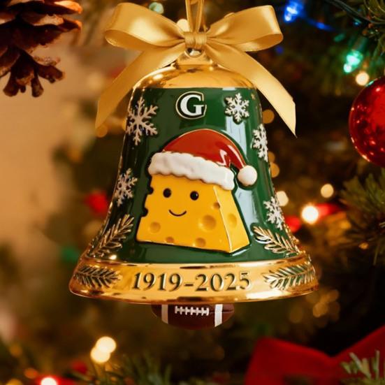 Green Bay Packers 106th Anniversary Christmas Bell Ornament Commemorative Metal Bell Xmas Tree Decoration with Golden Ribbon Gift