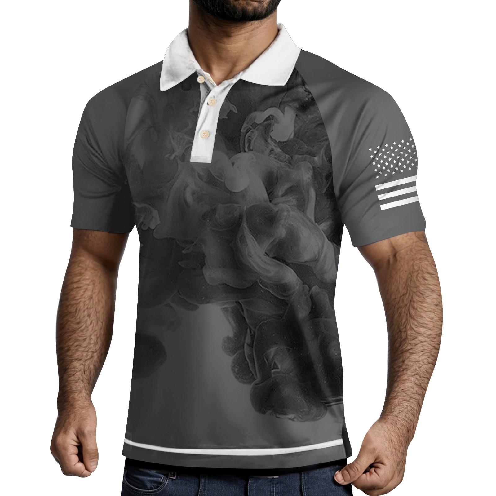 

Мужская рубашка с коротким рукавом и тремя пуговицами и лацканами XL