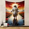 Jesus Walking On Water with Sunlight Aura Flowers Patterned Tapestry for Bedroom and Living Room Home Decor Sofas