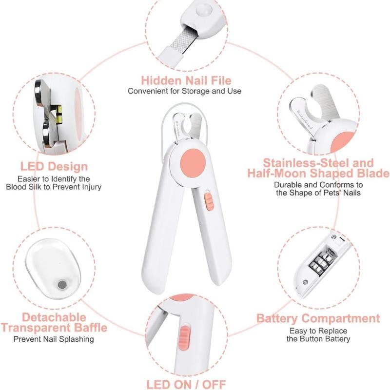Dog Cat Pet Nail Clippers, Dog Nail Clippers and Trimmers with Safety Shield and LED Lights, Pet Toenail Clippers for Large, Medium and Small Pets,