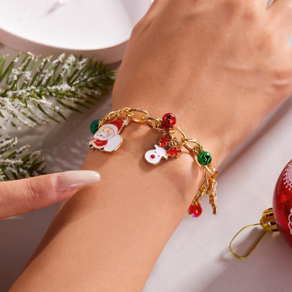 Christmas Bell Santa Claus Tree Deer Wreath Snowman Gift Box Crystal Pendant Bracelet Xmas Chain Bangles For Women Men Jewelry