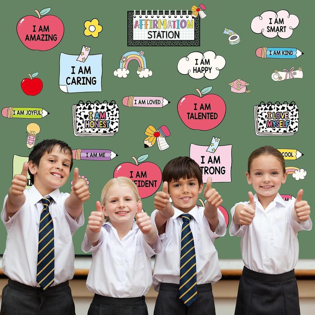 Schoolgirl Affirmation Station Bulletin Board Set Composition Motivational Poster for Classroom Decoration Positive Cutout Pirational Mirror Growth