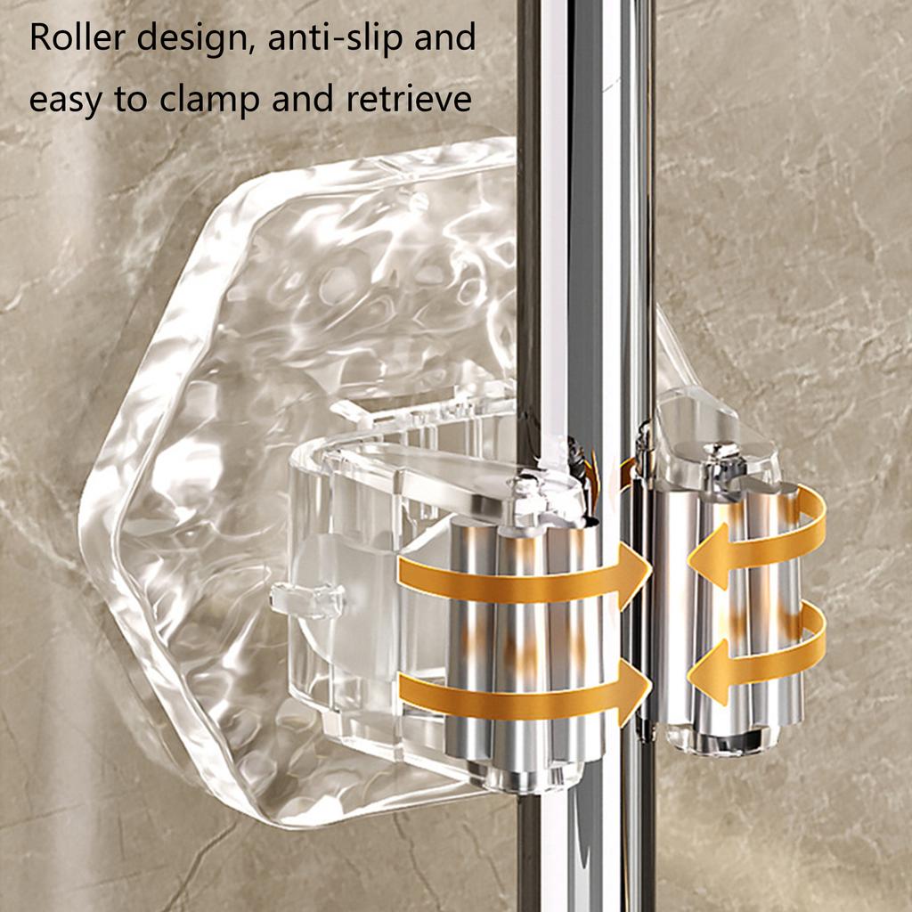 Multifunctional Clear Waved Pattern Wall Hook for Mops Sweepers Cleaning Accessories Adhesive Installation