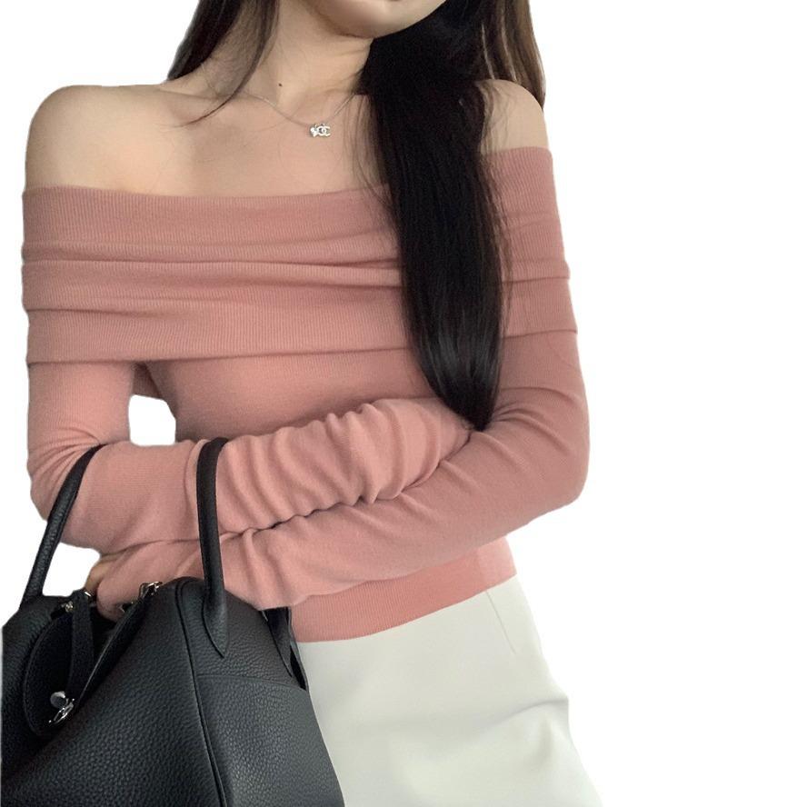 Pletený svetr s odhalenými rameny: Slim Fit, Dlouhý rukáv, Jemný styl