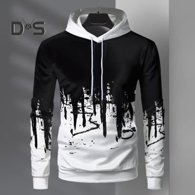 Moletom esportivo masculino primavera outono com capuz 3D contraste impressão colorida cordão manga comprida punho elástico bainha fitness ao ar livre moletom com capuz