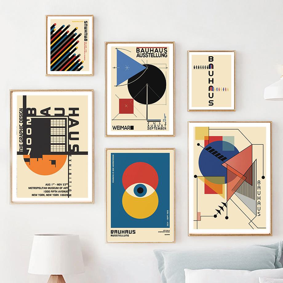 Bauhaus Linie Farbblock Geometrische Wandkunst Poster und Drucke Abstraktes Leinwandgemälde Hotel Bar Bilder für Wohnzimmerdekor